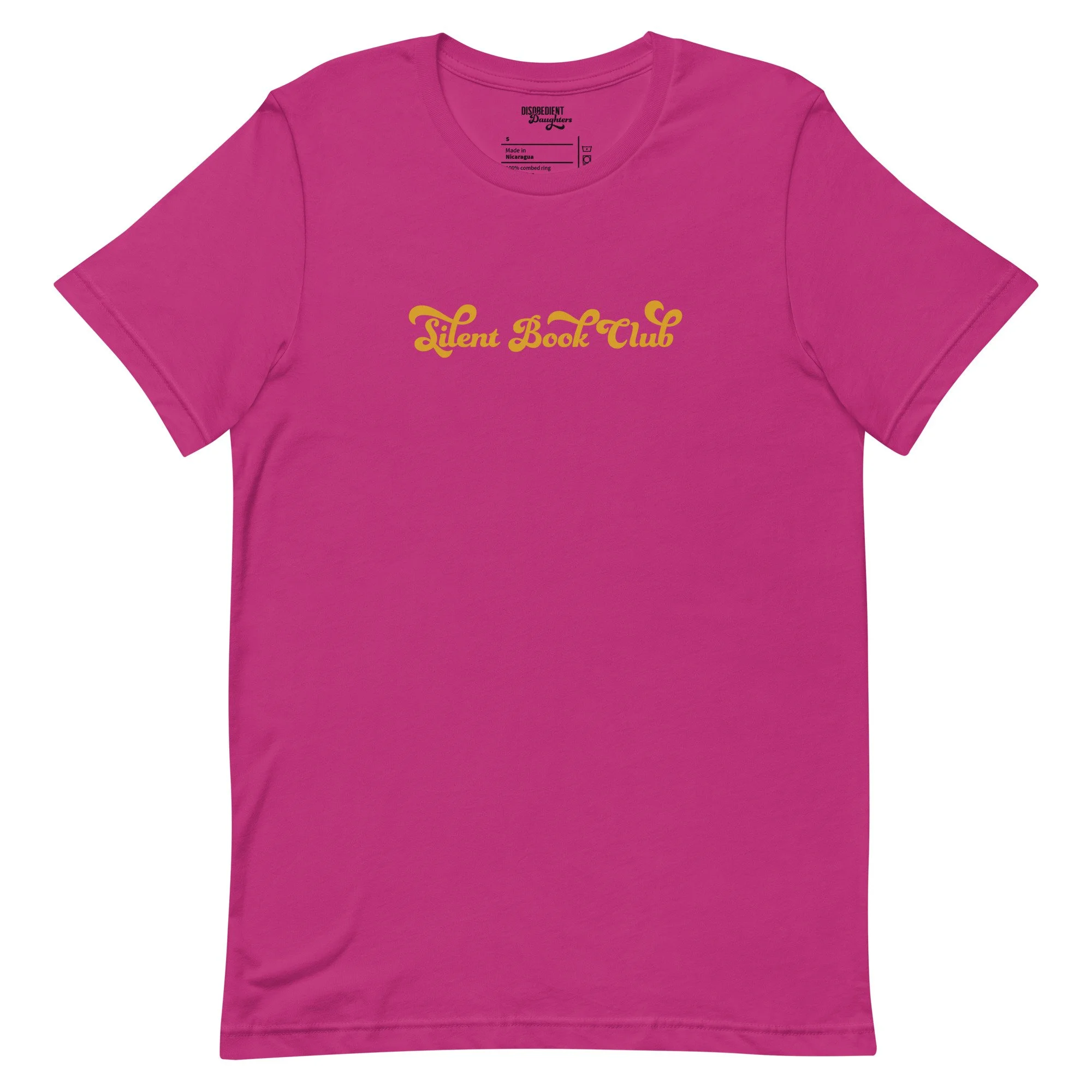 Silent Book Club T-shirt by Disobedient Daughters in Bright Pink — Self-care shirts that make a statement