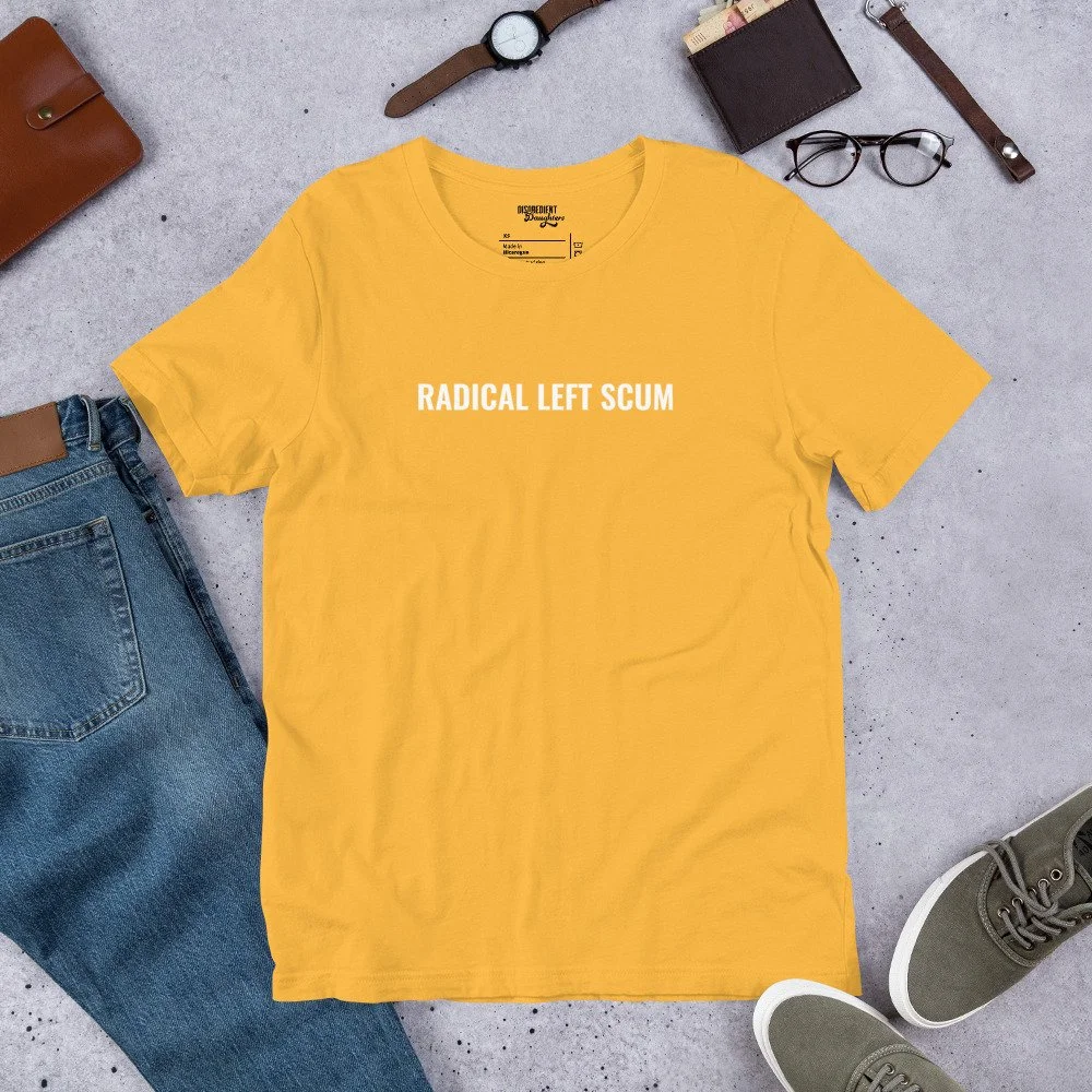 Radical Left Scum T-shirt by Disobedient Daughters in Yellow Gold — Self-care shirts that make a statement