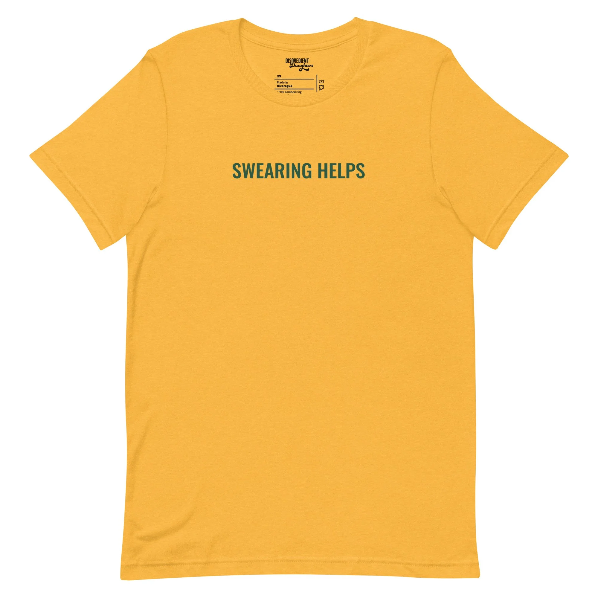 Swearing Helps T-shirt by Disobedient Daughters in Yellow Gold — Self-care shirts that make a statement