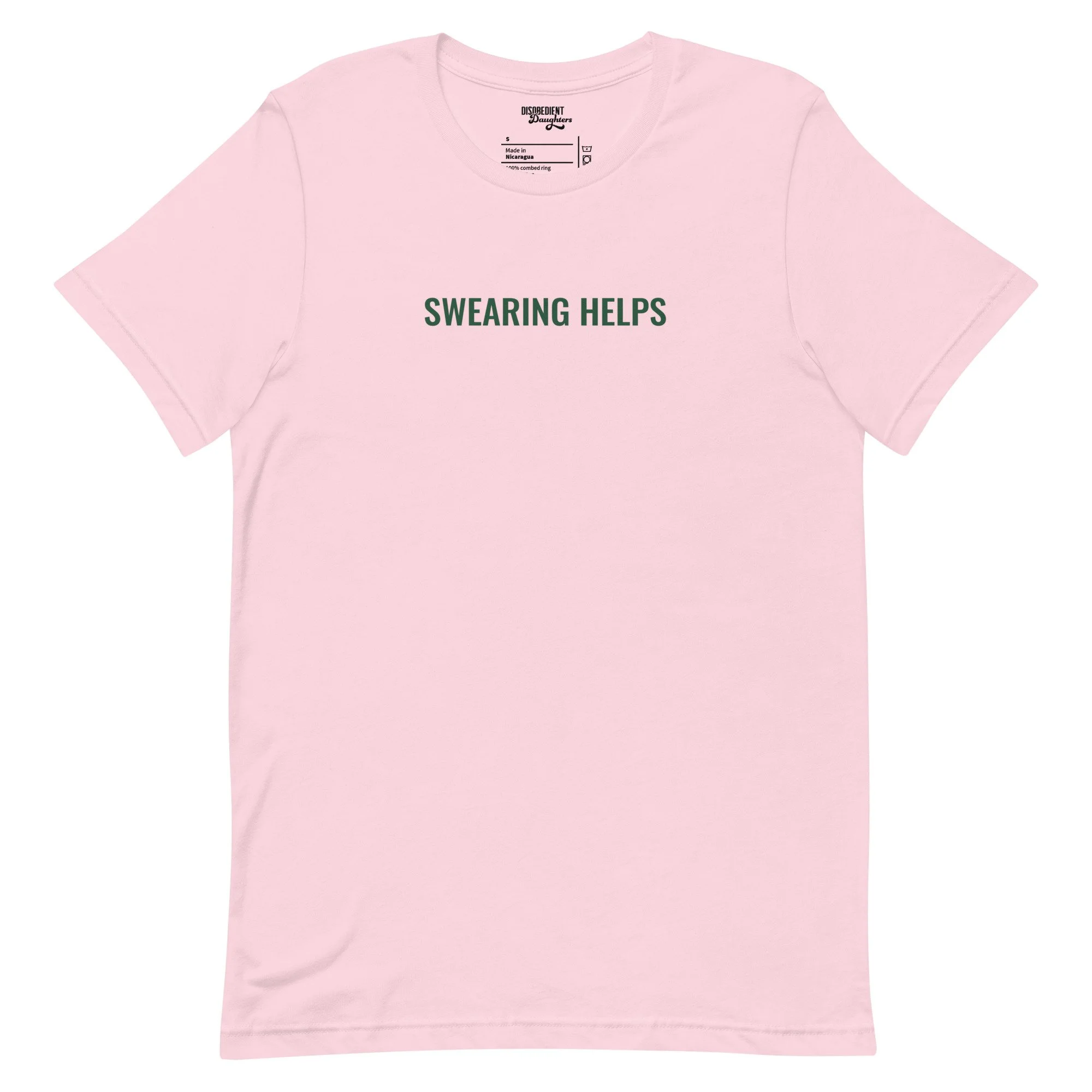 Swearing Helps T-shirt by Disobedient Daughters in Soft Pink— Self-care shirts that make a statement