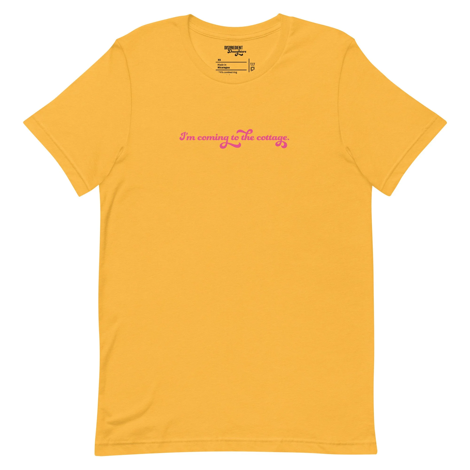 I'm Coming to the Cottage Heated Rivalry T-shirt by Disobedient Daughters in Yellow Gold — Self-care shirts that make a statement