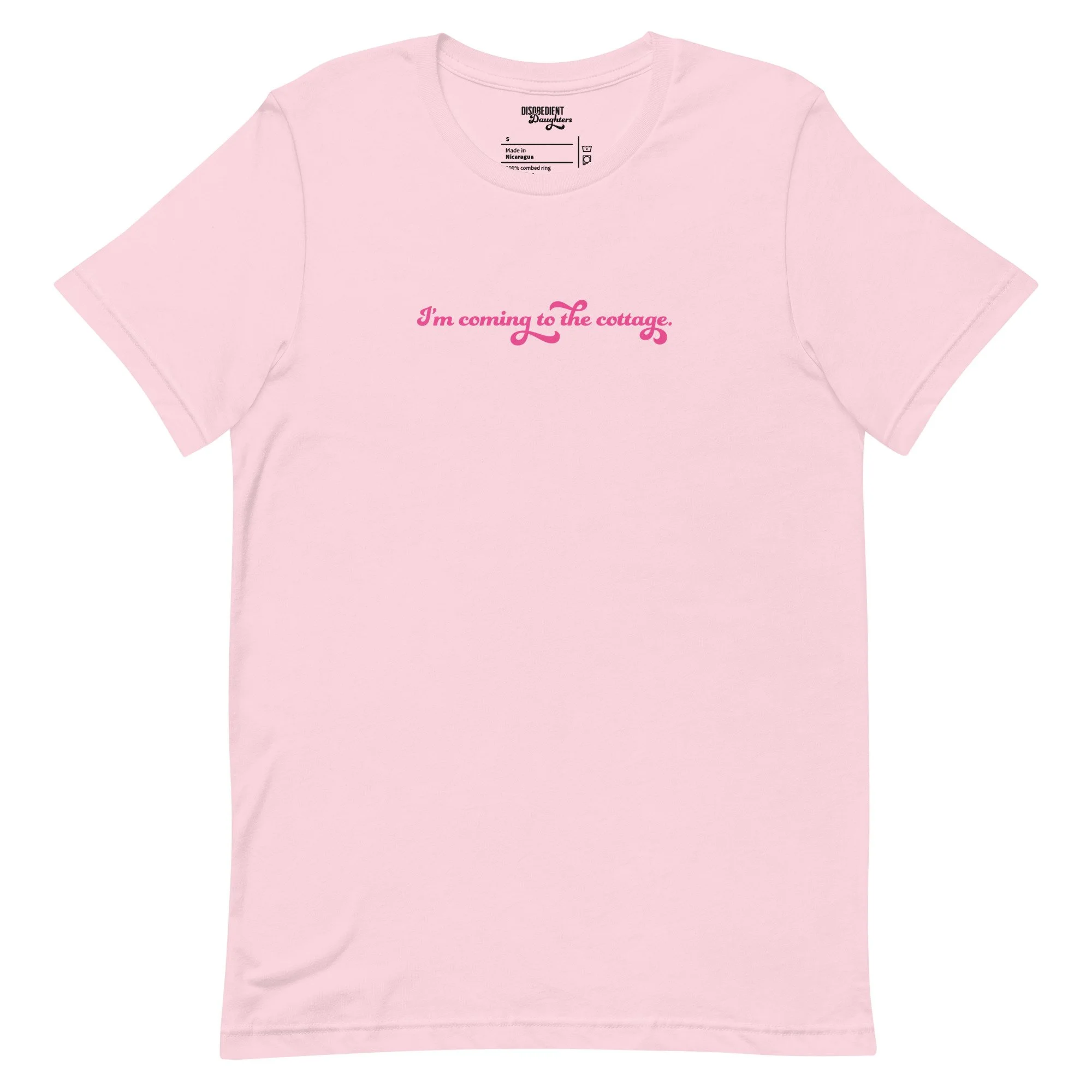 I'm Coming to the Cottage Heated Rivalry T-shirt by Disobedient Daughters in Light Pink — Self-care shirts that make a statement