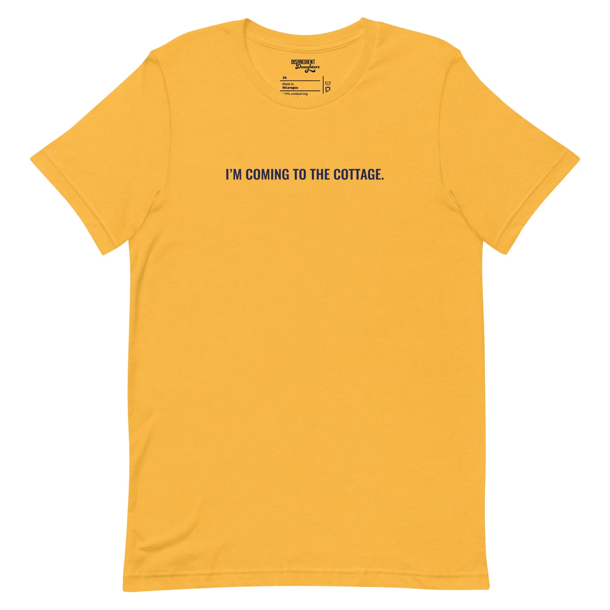 I'm Coming to the Cottage Heated Rivalry T-shirt by Disobedient Daughters in Yellow Gold — Self-care shirts that make a statement