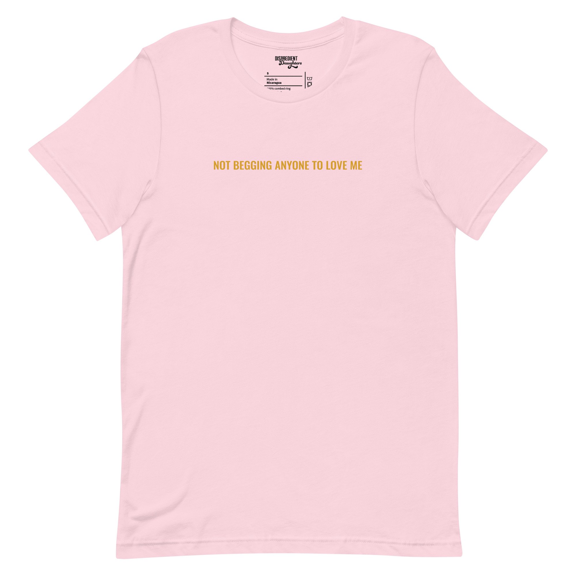 Not Begging for Love T-shirt by Disobedient Daughters in Soft Pink — Self-care shirts that make a statement