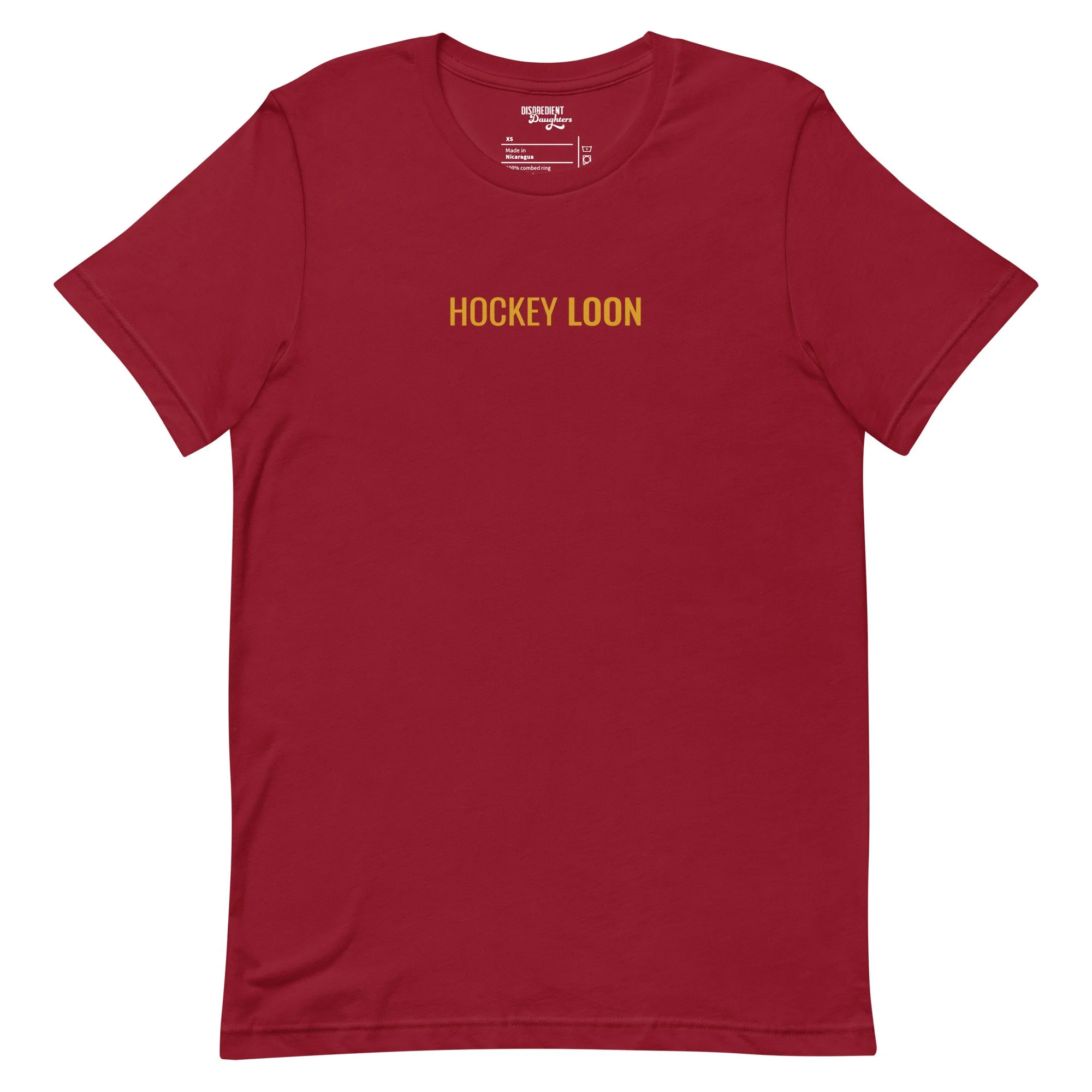 Hockey Loon Heated Rivalry T-shirt by Disobedient Daughters in Cardinal — Self-care shirts that make a statement