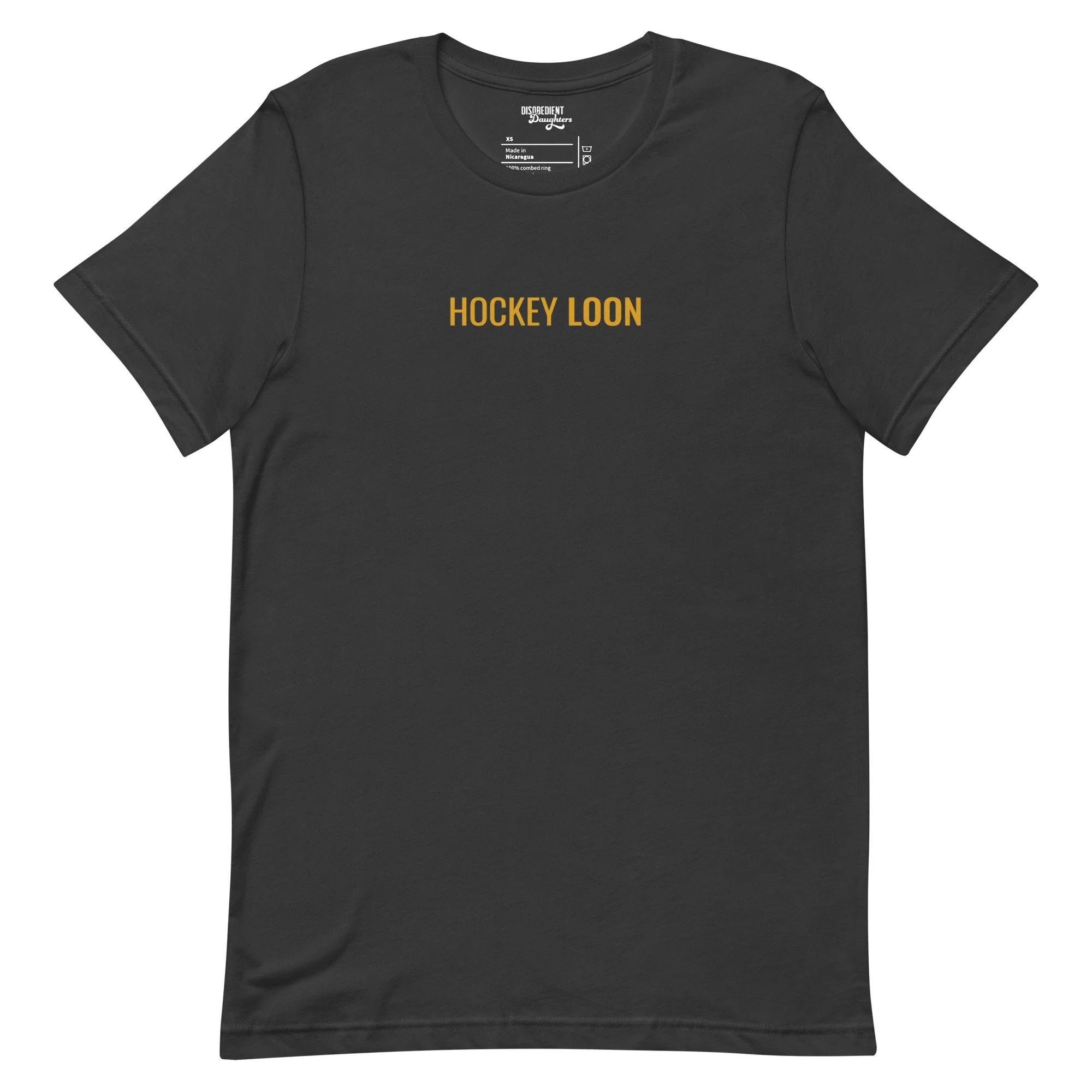 Hockey Loon Heated Rivalry T-shirt by Disobedient Daughters in Dark Gray — Self-care shirts that make a statement