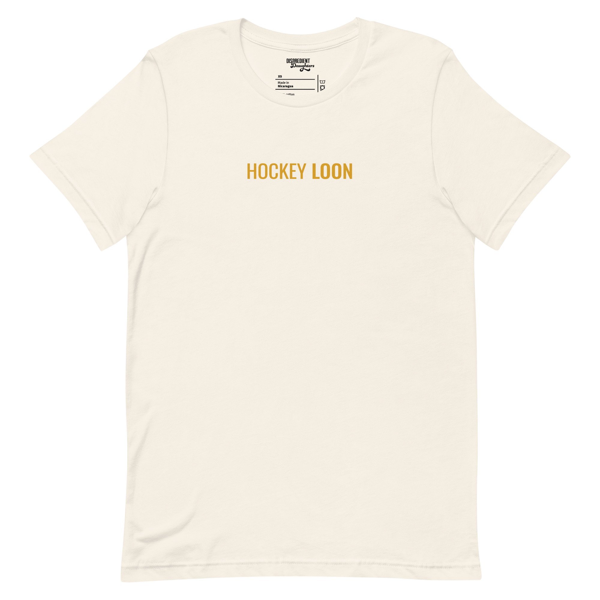 Hockey Loon Heated Rivalry T-shirt by Disobedient Daughters in Vintage White — Self-care shirts that make a statement