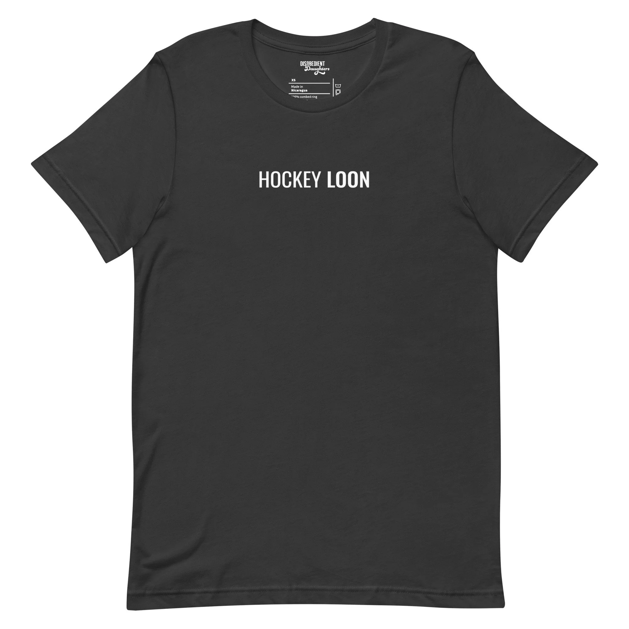 Hockey Loon Heated Rivalry T-shirt by Disobedient Daughters in Dark Gray — Self-care shirts that make a statement