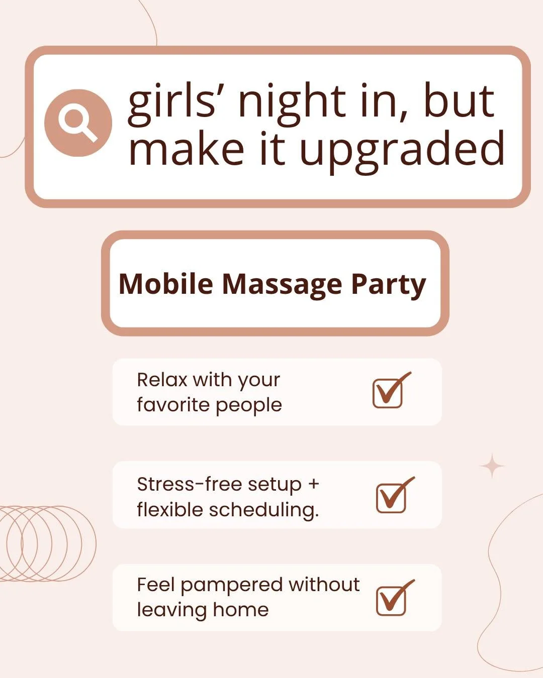 You bring the besties. We bring everything else. The perfect mix of relaxation, catching up, and feeling absolutely spoiled.

https://www.mobilemassagekc.com

#girlsnightkc #birthdayfun #weekendplans #massageparty💆🏻&zwj;♀️