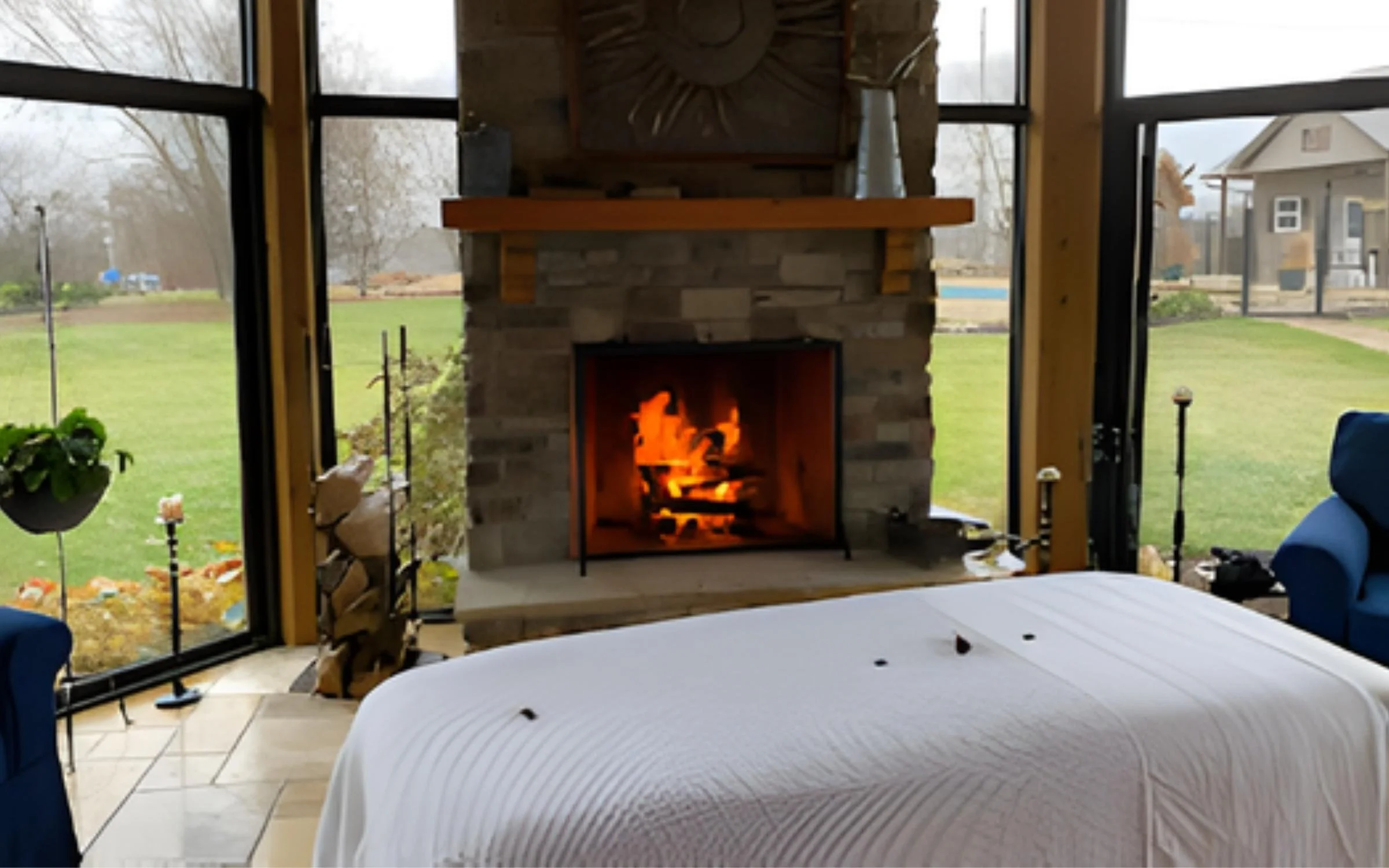 Mobile massage in front of fire place