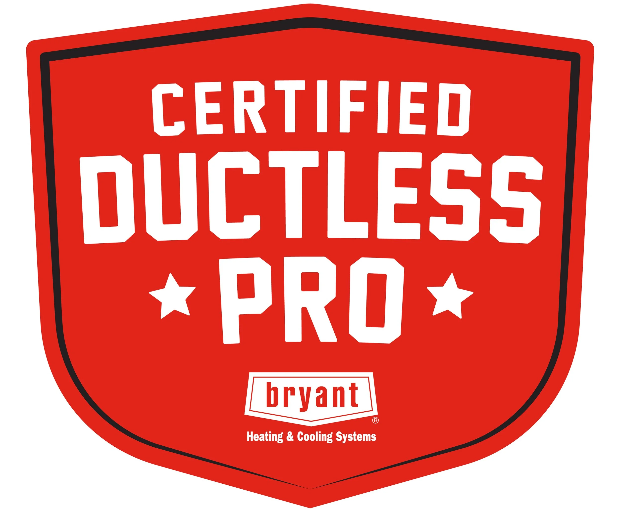 Red badge-shaped logo with white text that reads "CERTIFIED DUCTLESS PRO" and includes the Bryant Heating & Cooling Systems logo at the bottom.