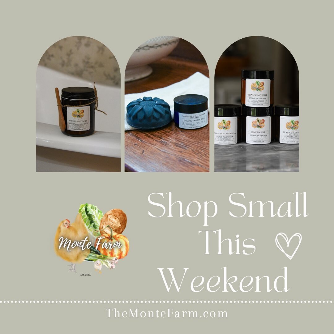 📣Announcing- TheMonteFarm.com will be on sale Friday, 11/24-11/27🥳
Use the code SAVE20 to save 20% off your order! 
All of our organic skincare- tallow balm, goat&rsquo;s milk soap, sugar scrub, etc are on sale! 
Perfect for gift giving of to stock