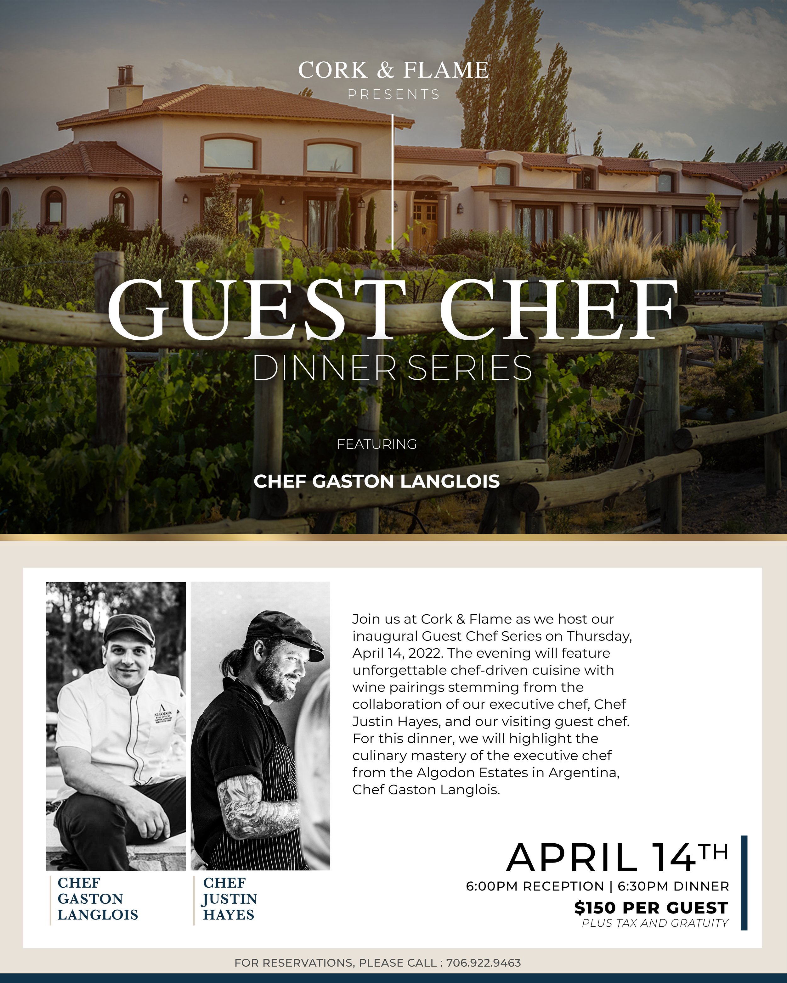 Guest Chef Series hosted by Cork & Flame featuring the culinary collaboration of Chef Justin Hayes and Chef Gaston Langlois