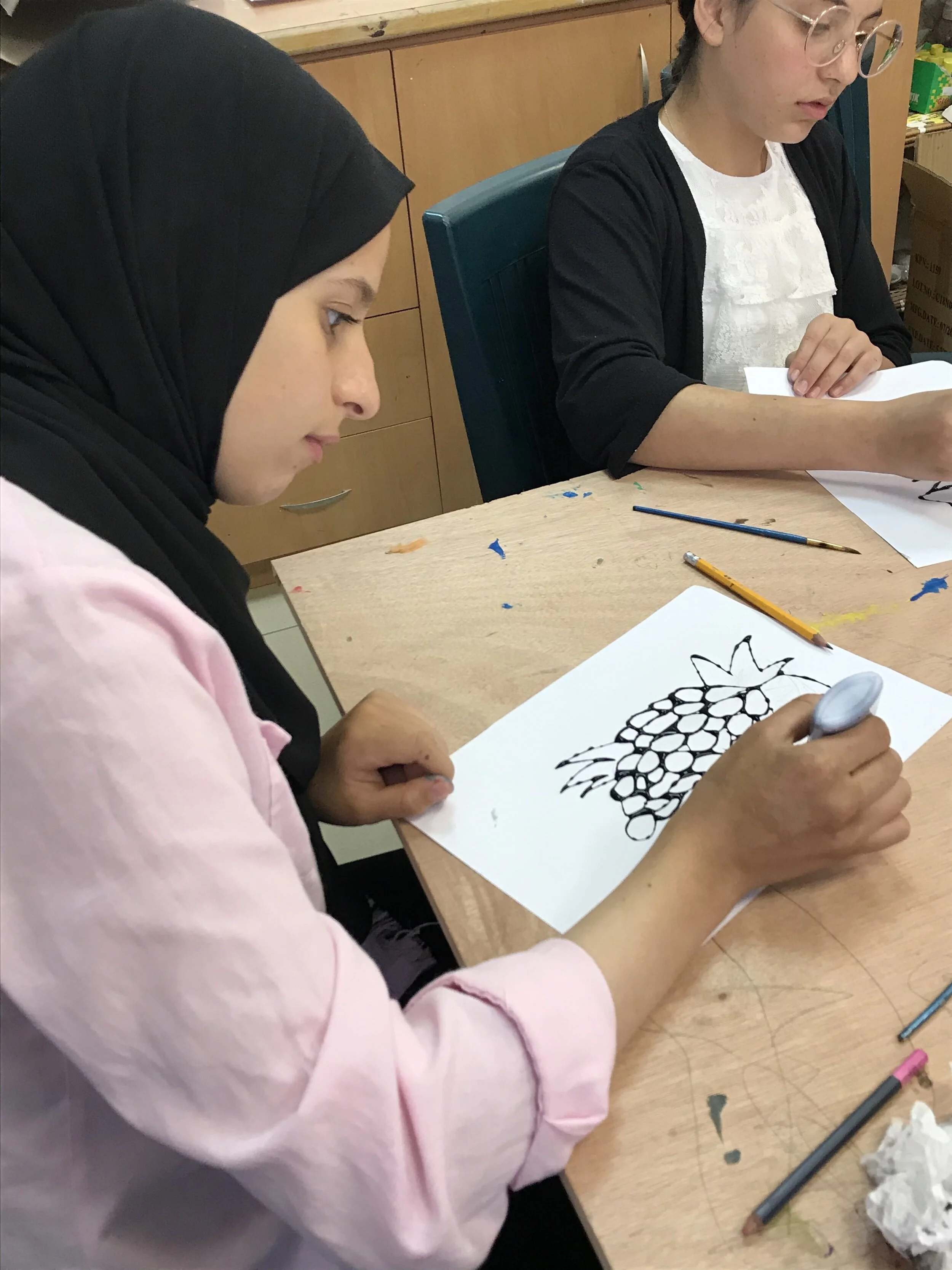 Student in art class at Diyar Academy in Bethlehem, a host site through the nonprofit Volunteers in Global Service