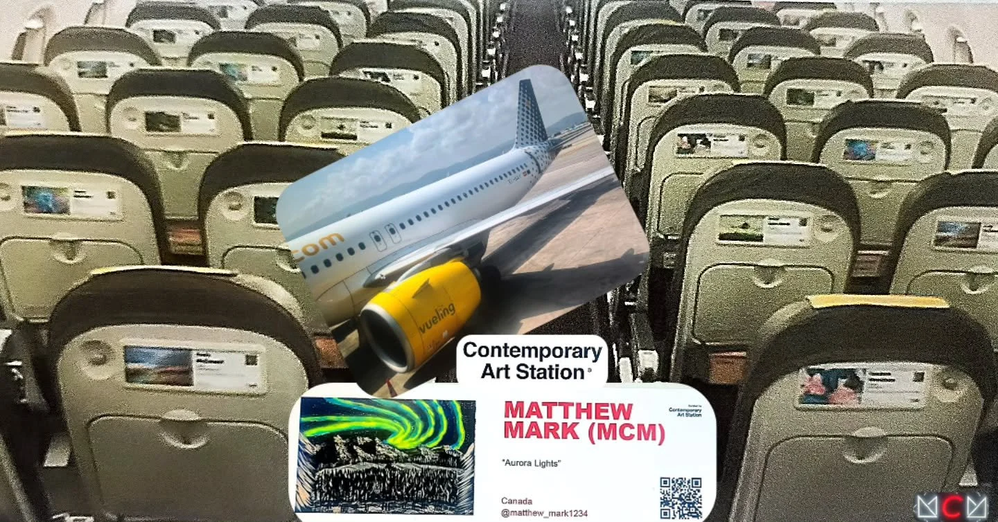 Airborne art exhibition 2026 put by Contemporary Art Station organization. The 2nd edition will have my painting displayed and shown on personalized display boards on the back seats of many planes from Vuelling Airlines. Will feature the art from oth