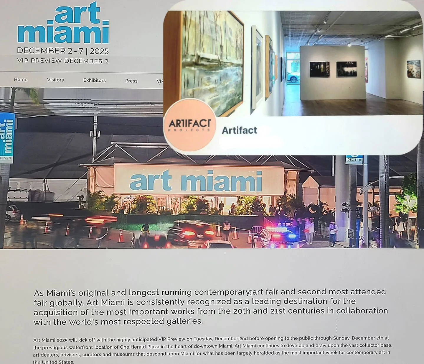 Miami Art Basel 2025. This year, Artifact Projects Gallery from New York City will have an art piece of mine shown on their digital screen in their section /venue. This brings out thousands every year. Looking forward to future art expos where I plan