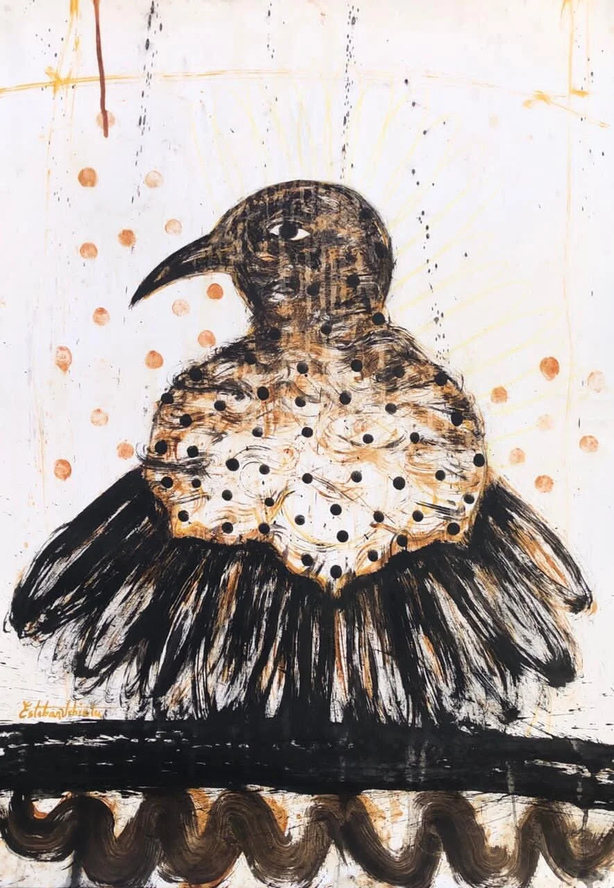 SOLD Series: "Birds that Sing Inks No. 9" Ink, coffee, pigments with egg tempera on paper 70 x 50 cm