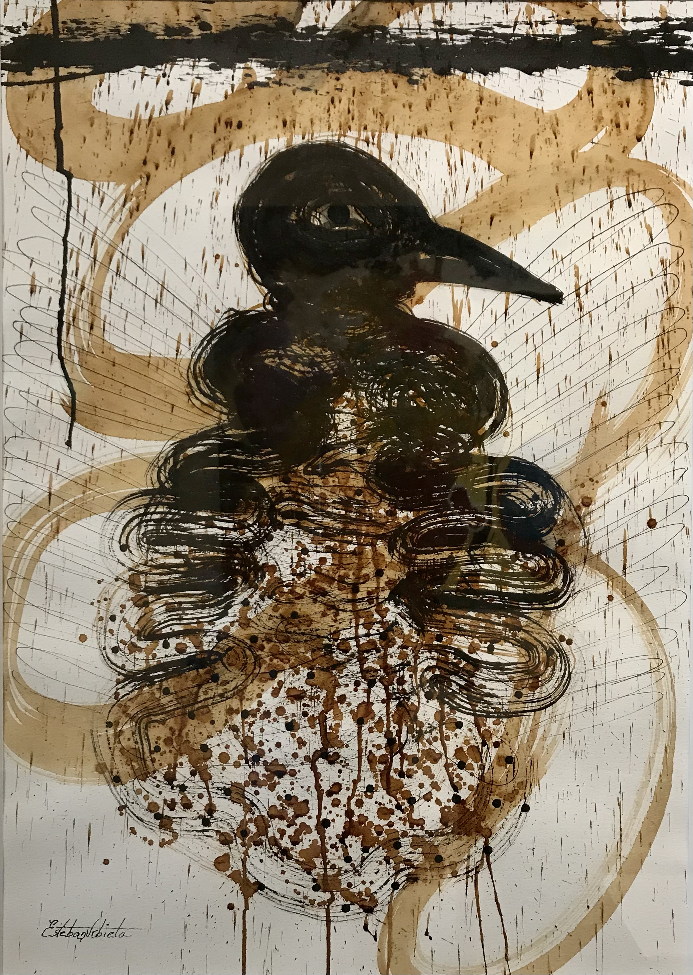 SOLD Series: "Birds that Sing Inks No. 10" Ink, coffee, pigments with egg tempera on paper 70 x 50 cm