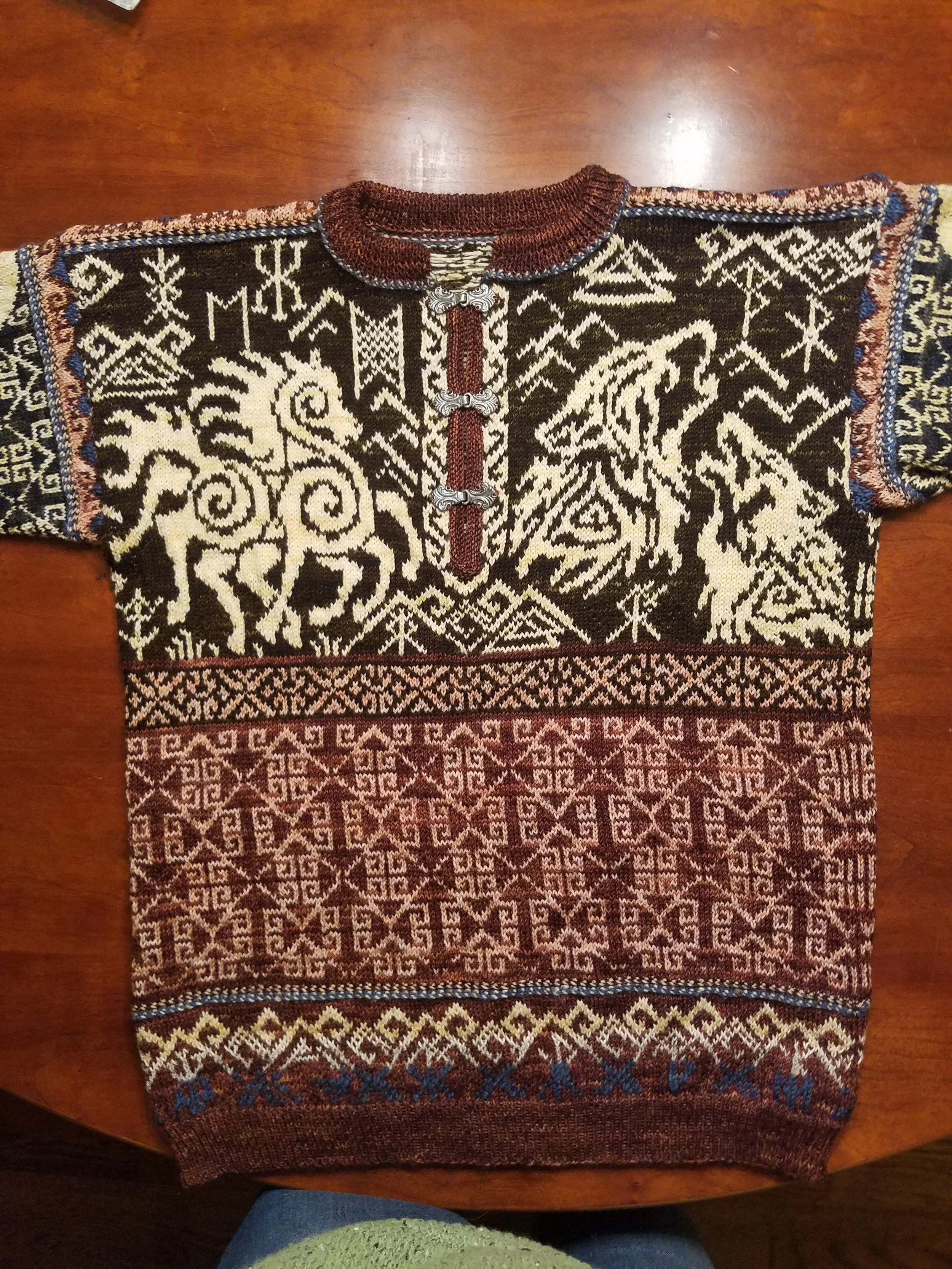 Annette Pascal created "Odin's Creatures" by Cynthia Atley Peterson using YarnSmith colorways in Ivan, Anna Mae, Marty & Army Brown Black.