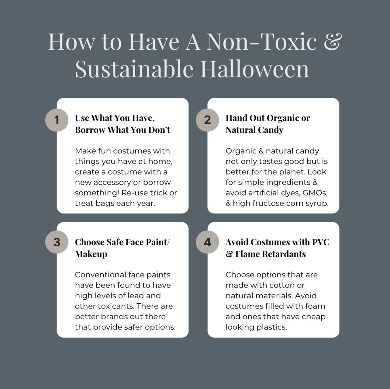 Halloween is a favorite holiday for many but it can also be a wasteful one (unintentionally, usually 😉) Think about it- we get  or give out tons of candy, many of which goes right into the trash, we buy a costume that is used once, and purchase make