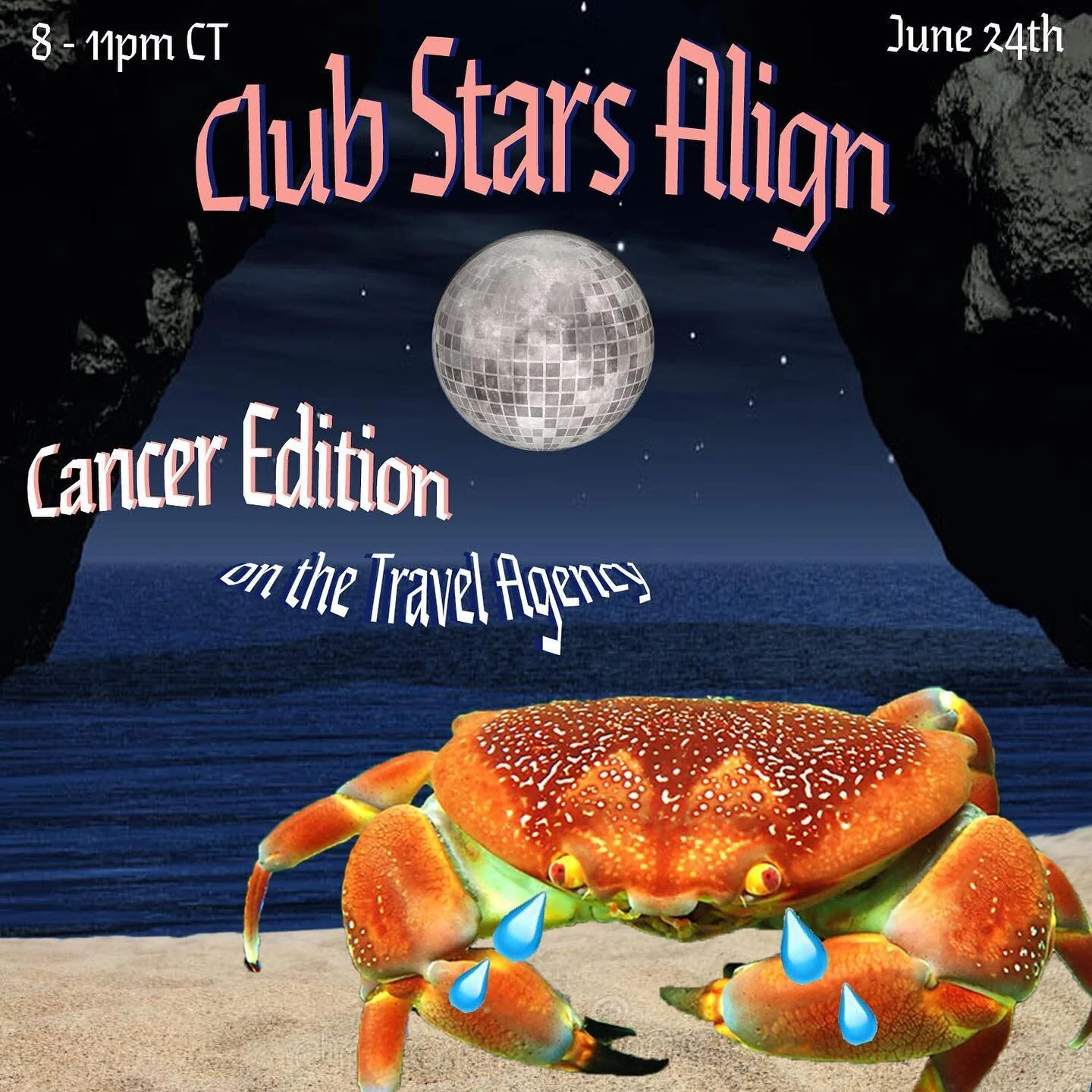 Calling all crab babies! 🦀 👶 Club Stars Align returns this Thursday, June 24th, 8pm - 11pm CST on #twitch ! We&rsquo;ll be talking all things #CancerSzn, a Cancer celebrity chart, plus the current Astrological Weather! Stick around to crab dance wi