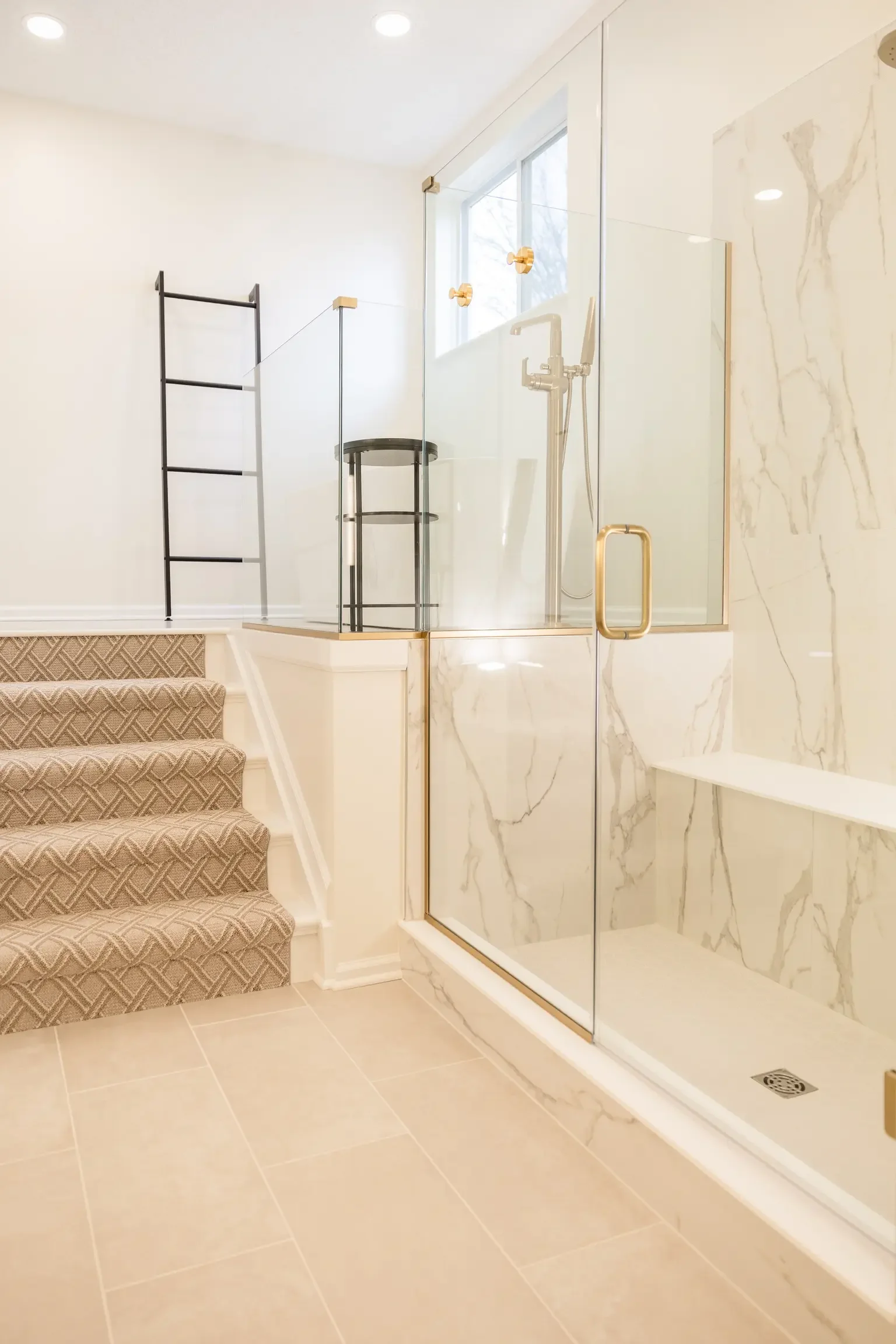 Dublin Bellepoint bathroom remodel with walk-in shower and brass fixtures
