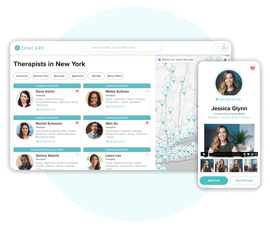 zencare marketing search page and profile