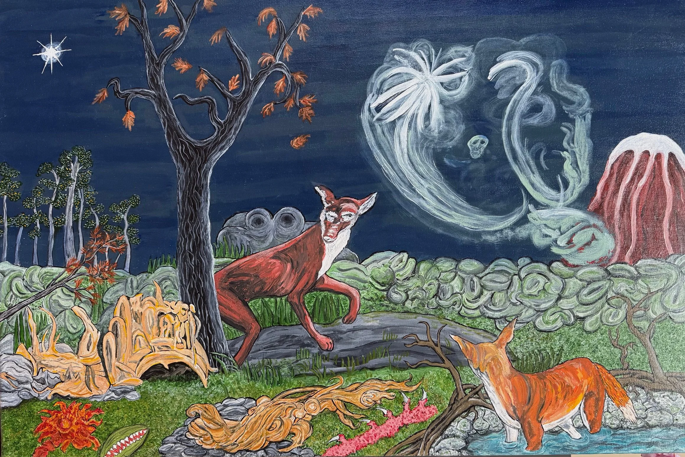 Last Dance, acrylic and gouache on canvas, 24 x 36 inches, 2025