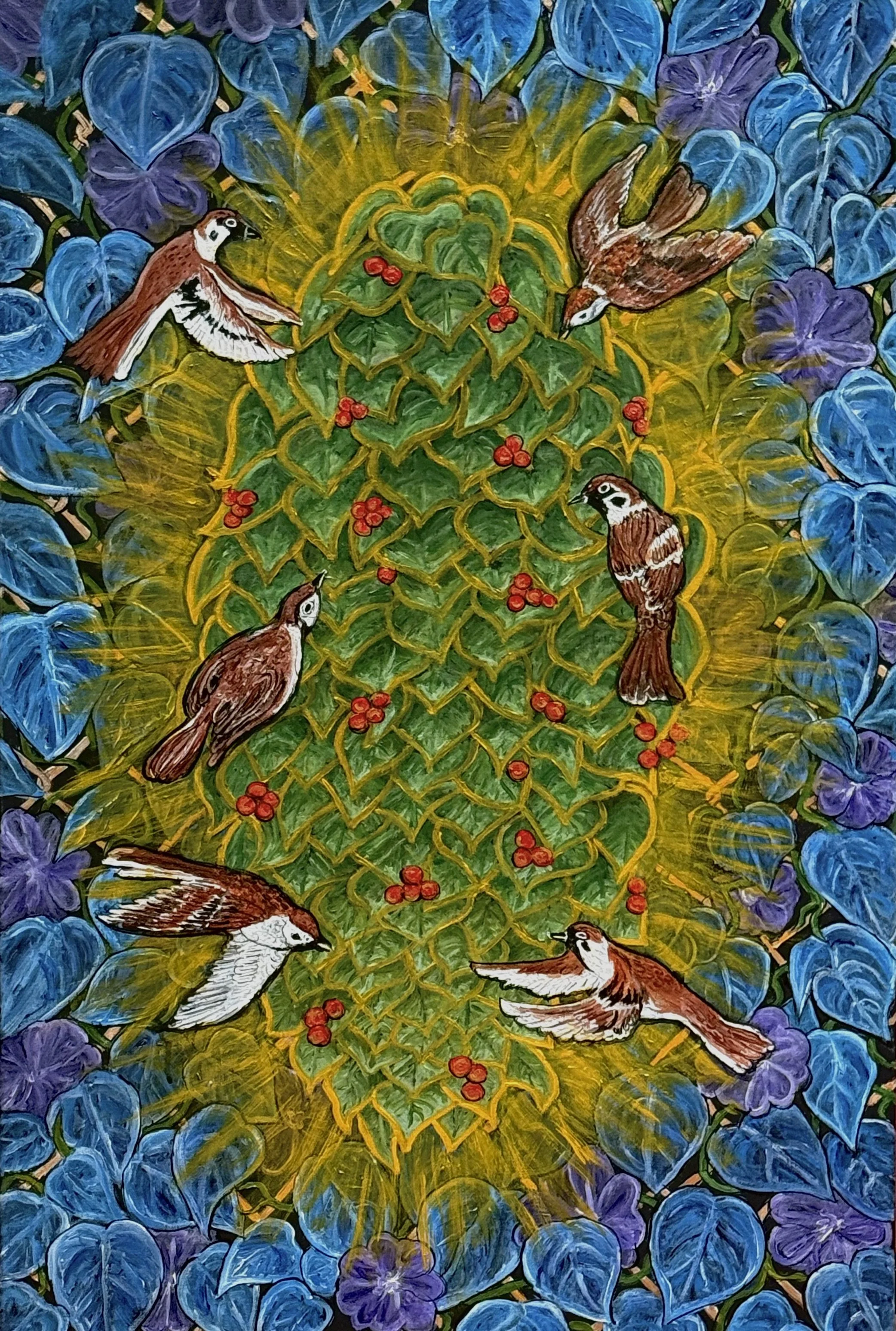 Sing Sparrow Sing, acrylic and oil stick on canvas, 2026