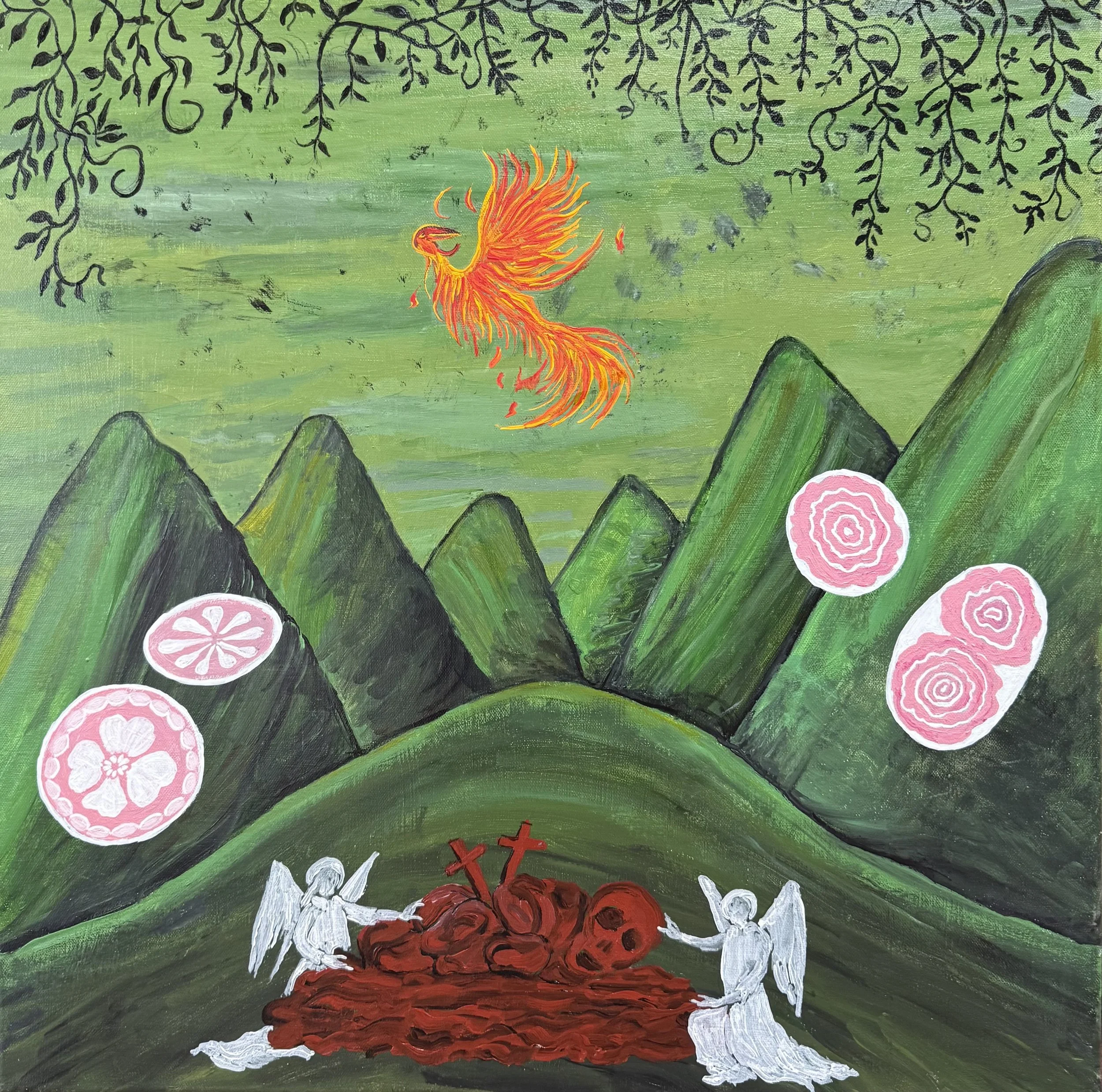 Succumbed, acrylic on canvas, 24 x 24 inches, 2025