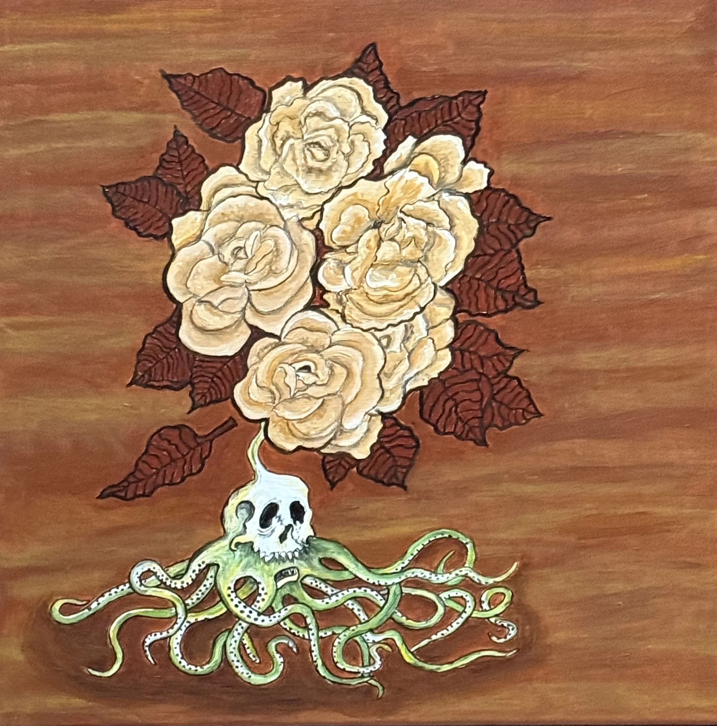 Drained, acrylic and oil stick on canvas, 24 x 24 inches, 2025