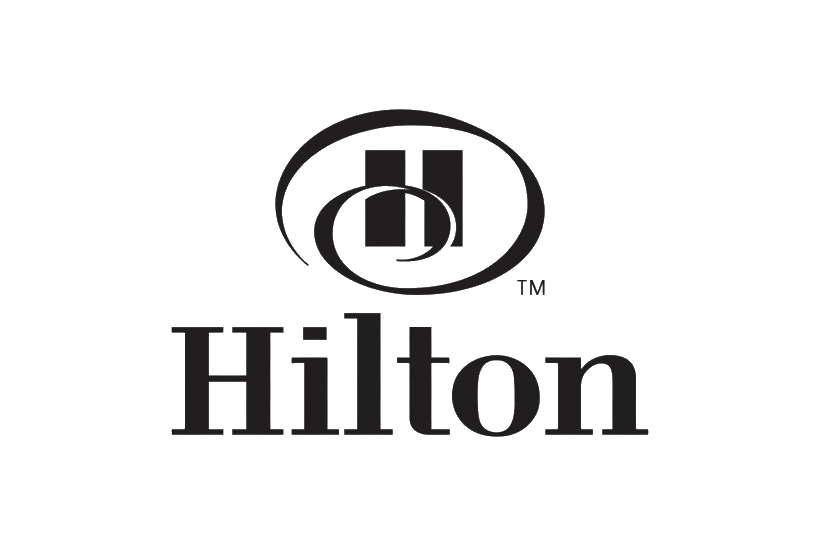 Hilton logo with stylized H and oval design above the word Hilton in black text