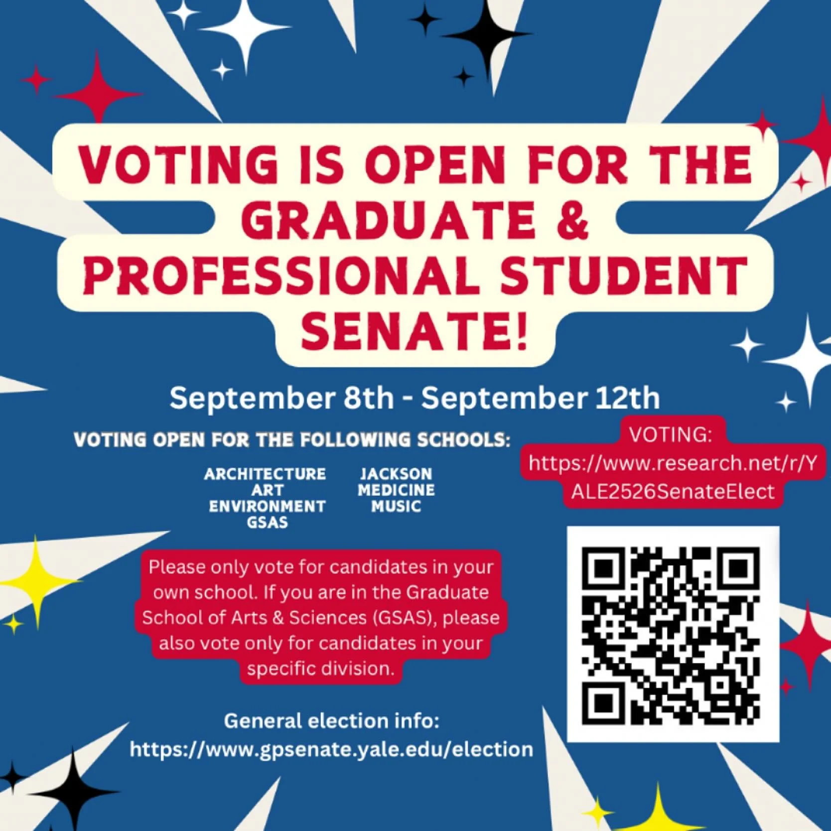 We&rsquo;re excited to share that voting for your school&rsquo;s Graduate and Professional Student Senate (GPSS) Senator is now open! This is your chance to help choose the student leaders who will represent your school and make sure your voice is he