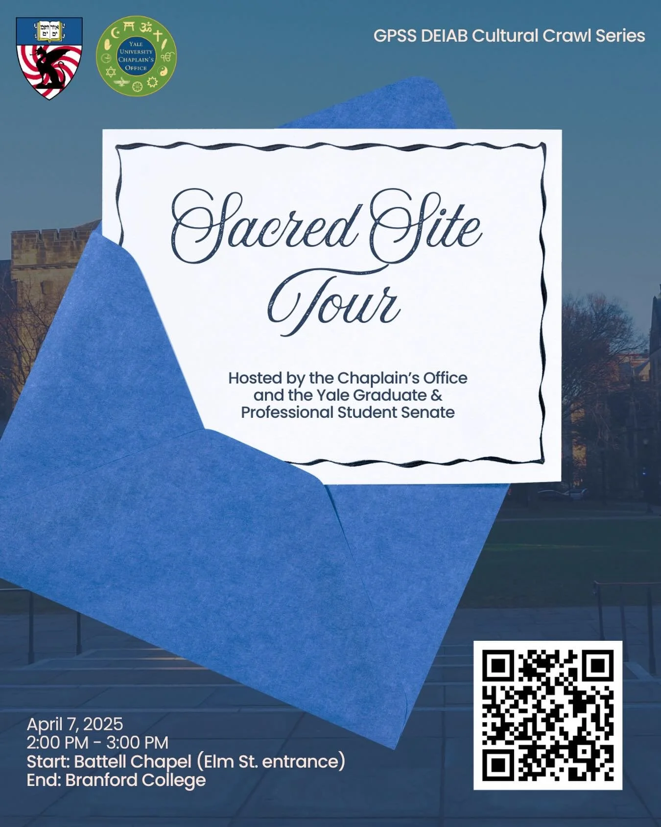 Join us for our next DEIAB cultural crawl series, the Sacred Site Tour, co-hosted with the Yale Chaplain&rsquo;s Office! This event offers an opportunity to explore spaces of spiritual, cultural, and historical significance while building community a
