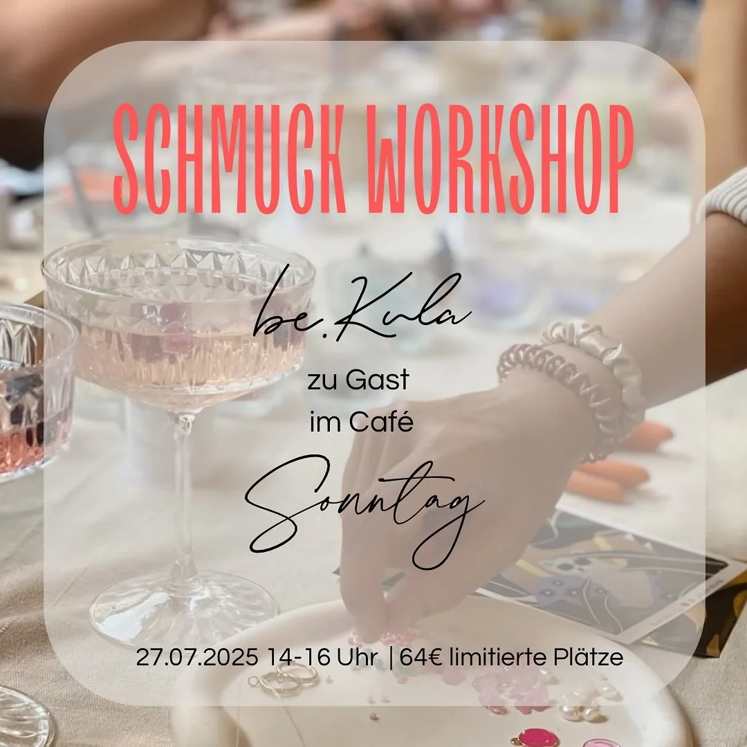 ✨ Schmuck Workshop mit be.Kula im Caf&eacute; Sonntag ✨

von 14:00 bis 16:00 Uhr habt ihr die Chance, eure eigenen individuellen Schmuckst&uuml;cke zu kreieren &ndash; und das in der gem&uuml;tlichen Atmosph&auml;re des Caf&eacute; Sonntag in Dortmun