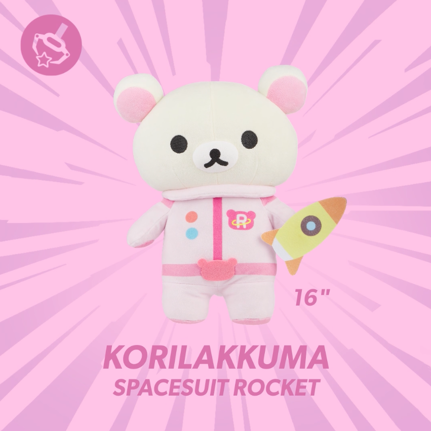Round1 Arcade Crace Game San-X Korilakkuma Spacesuit Rocket 16" plush toy white bear holding yellow rocket