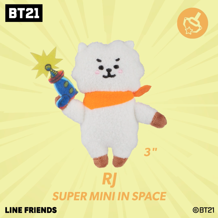 Round1 Arcade Crace Game BT21 Line Friends RJ super mini in space plush toy 3" 알제 BTS Jin