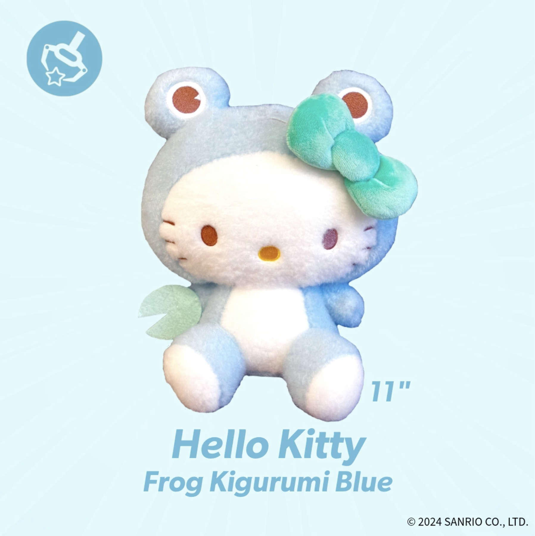 Round1 Arcade Crace Game Sanrio Hello Kitty Frog Kigurumi Blue plushie 11 " 