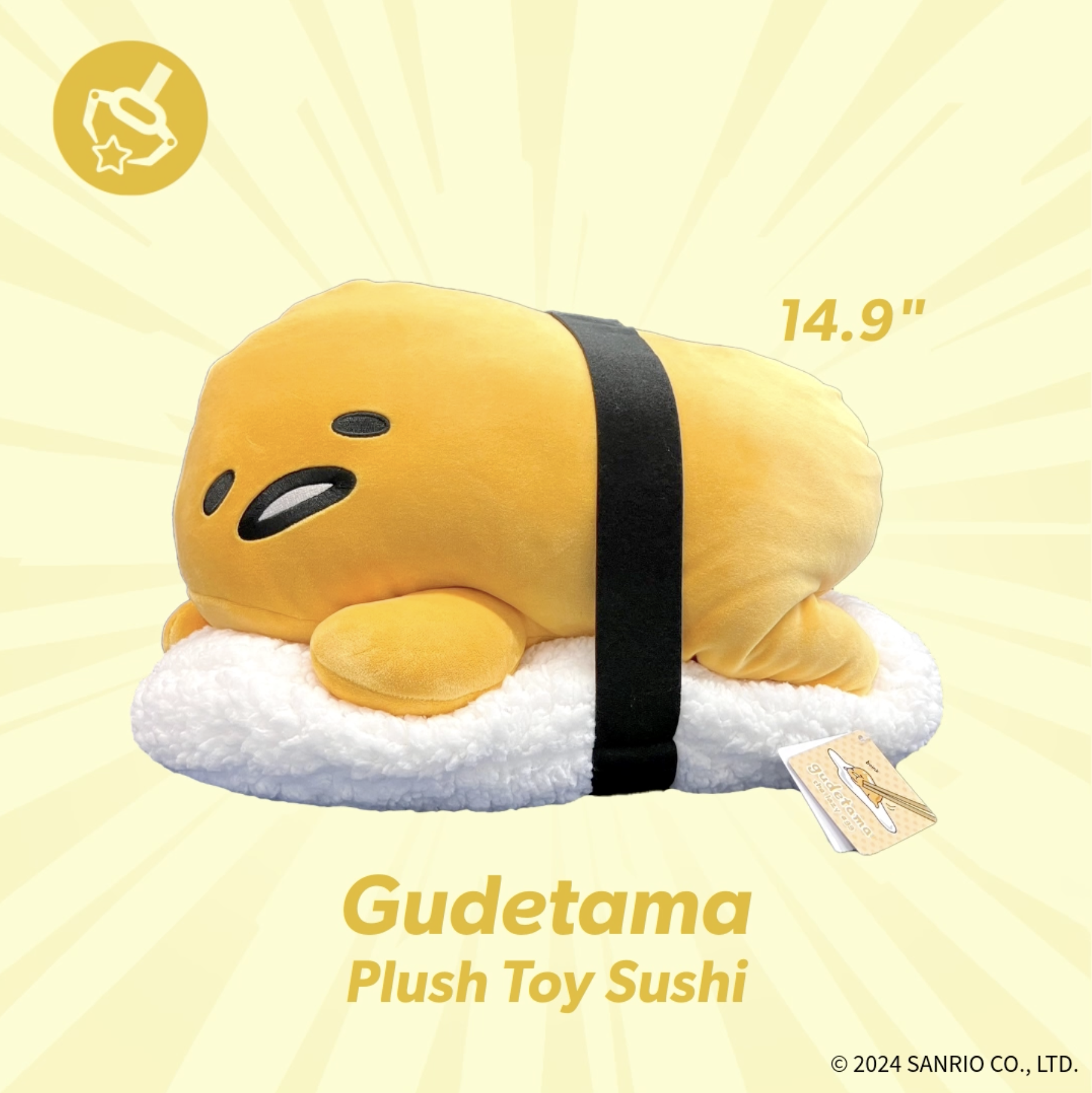 Round1 Arcade Crace Game Sanrio Gudetama Plush Toy Sushi 14.9"