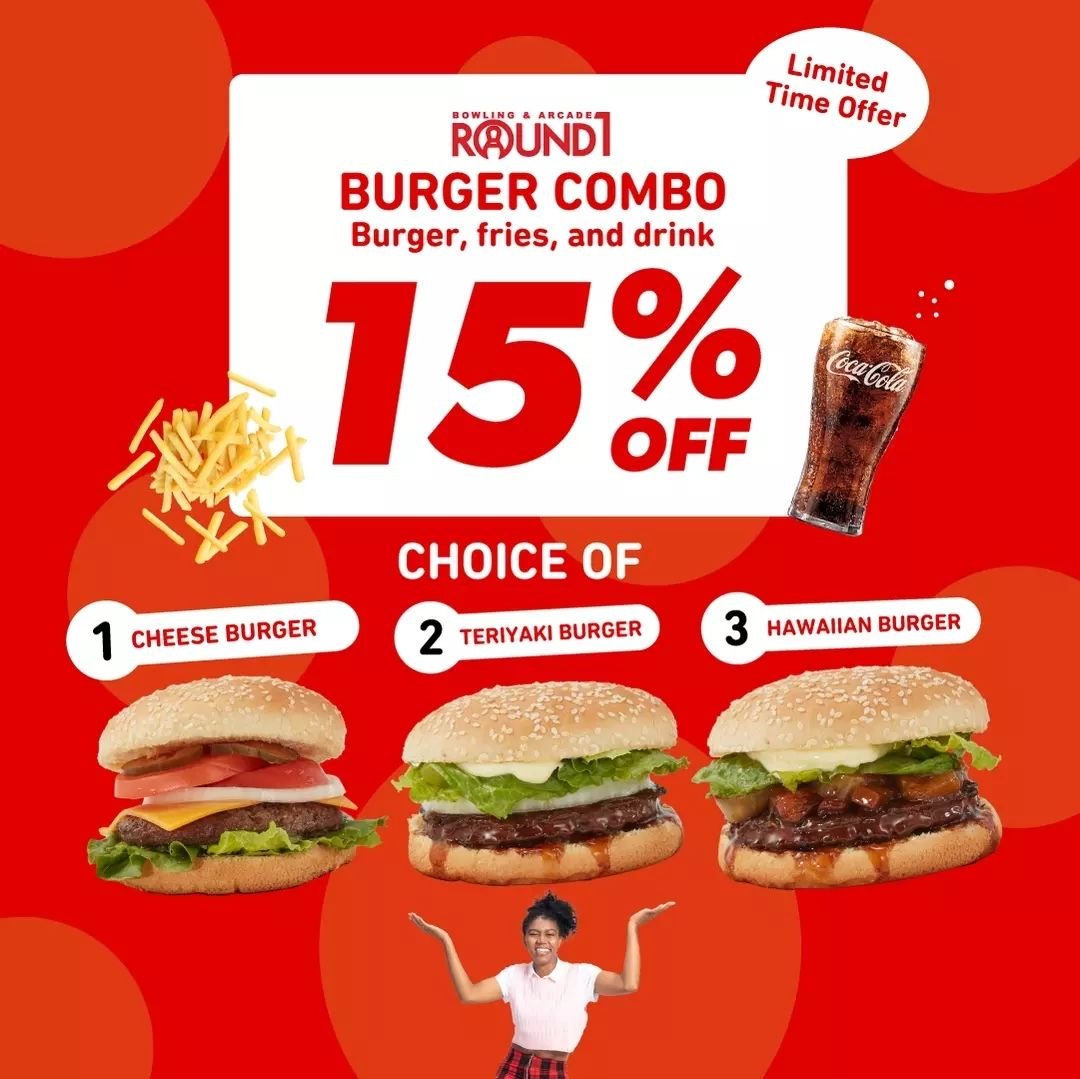 Sizzle into Summer and enjoy National Burger Day! ☀️ Get 15% off on our Burger Combos from 5/24/24 to 6/7/24! 😋🍔🍟

*Available at all Round1 stores that serve burgers*

🔗 Click the link in our bio for more delicious food items at Round1!&nbsp;🍱😋