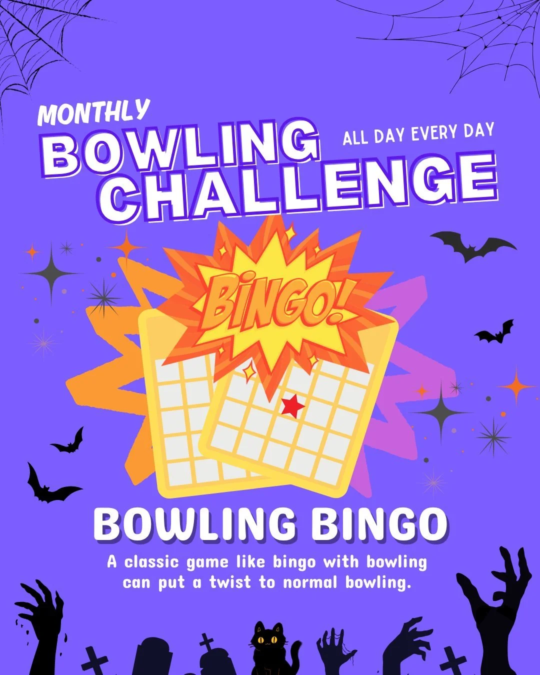 Spooky season is here! 👻 Take on the Bowling Bingo Challenge this month at Round1 where frighteningly fun rolls will have you shouting BINGO! 🎃

Click the link in our bio for more details and tune in for fun bowling challenges every month!

#Round1
