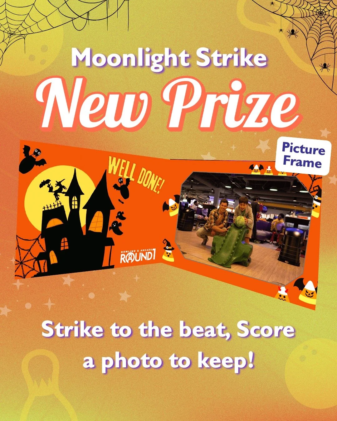 A strike this good is no trick&mdash;it's a treat! 🕸️🎳 Score big every hour during Moonlight Strike and celebrate your victory with a free photo frame!

🪄Click the link in our bio for more details! 

#Round1USA #round1 #bowling #bowlingfun #photof
