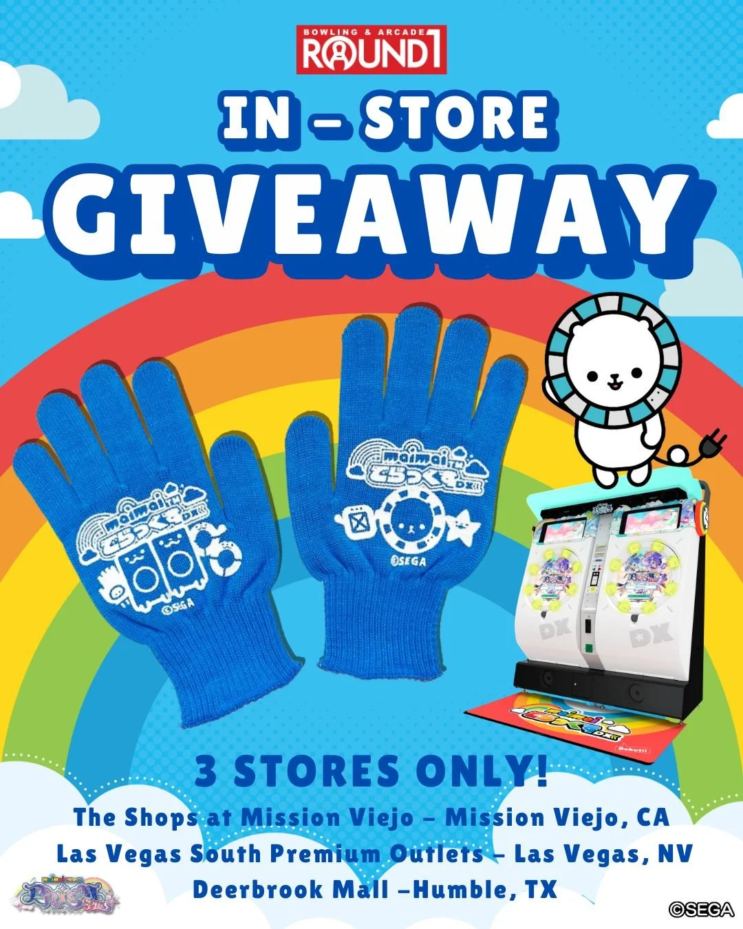 Calling all maimai DX International Version fans! 💖 Join our limited-time glove giveaway happening in-store only, while supplies last!

Grab yours at:
🧤 The Shops at Mission Viejo - Mission Viejo, CA
🧤 Las Vegas South Premium Outlets - Las Vegas, 