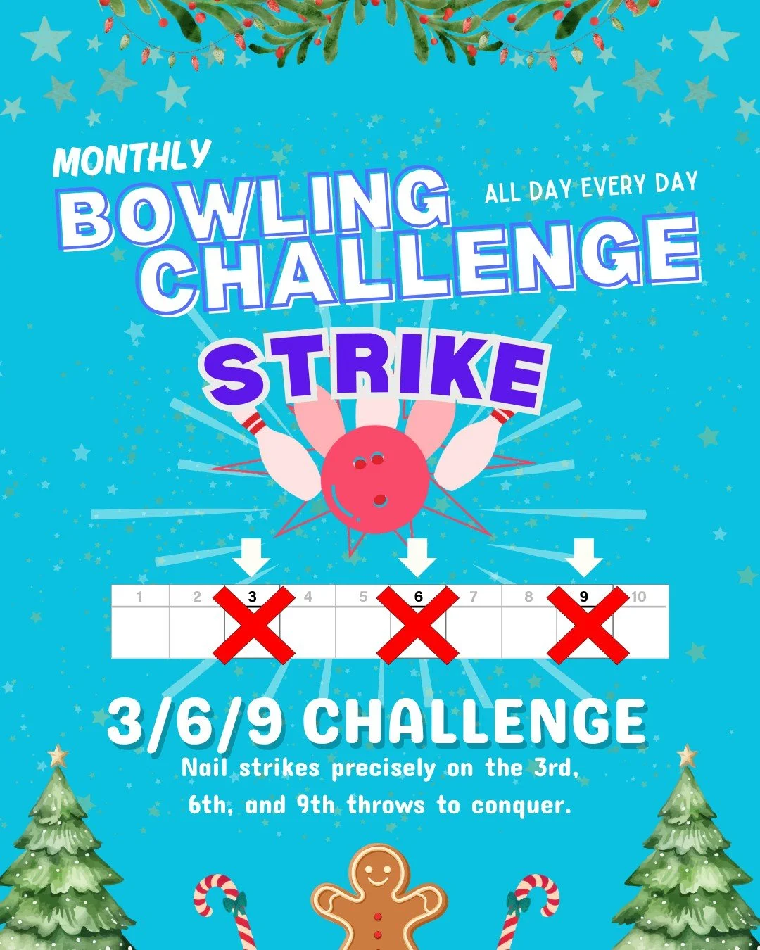 Sleigh the lanes this holiday season and score strikes on the 3rd, 6th, and 9th throws to conquer the 3/6/9 bowling challenge at Round1! 💖🎄Think you got what it takes?

 🎳Click the link in our bio for full details!
 
#Round1USA #round1 #bowling #B