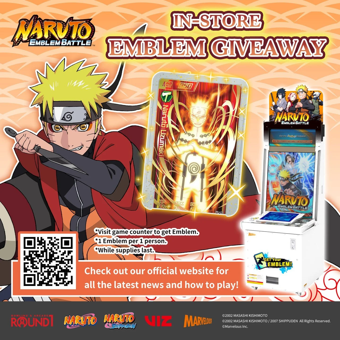Level up with a new Naruto Emblem! 🏆 Claim your FREE emblem at Round1 and jump into the ultimate Naruto Emblem Battle fueled by chakra and festive fun! 🌀🎁

Available now at all Round1 USA locations!

❄️Click the link in our bio for more details.

