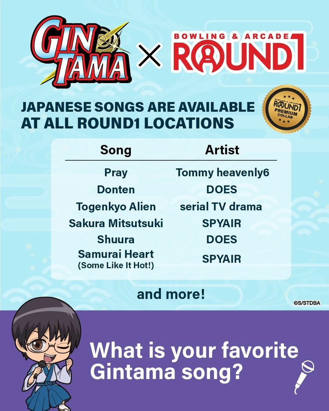 Warm up those vocals and bring Gintama to life at Round1 Karaoke! 🎤 Set the stage and sing every iconic track because your moment to shine starts now! 🤩🌟 Japanese songs are available at all Round1 locations.

🎼 Ready to sing your favorite hits? C