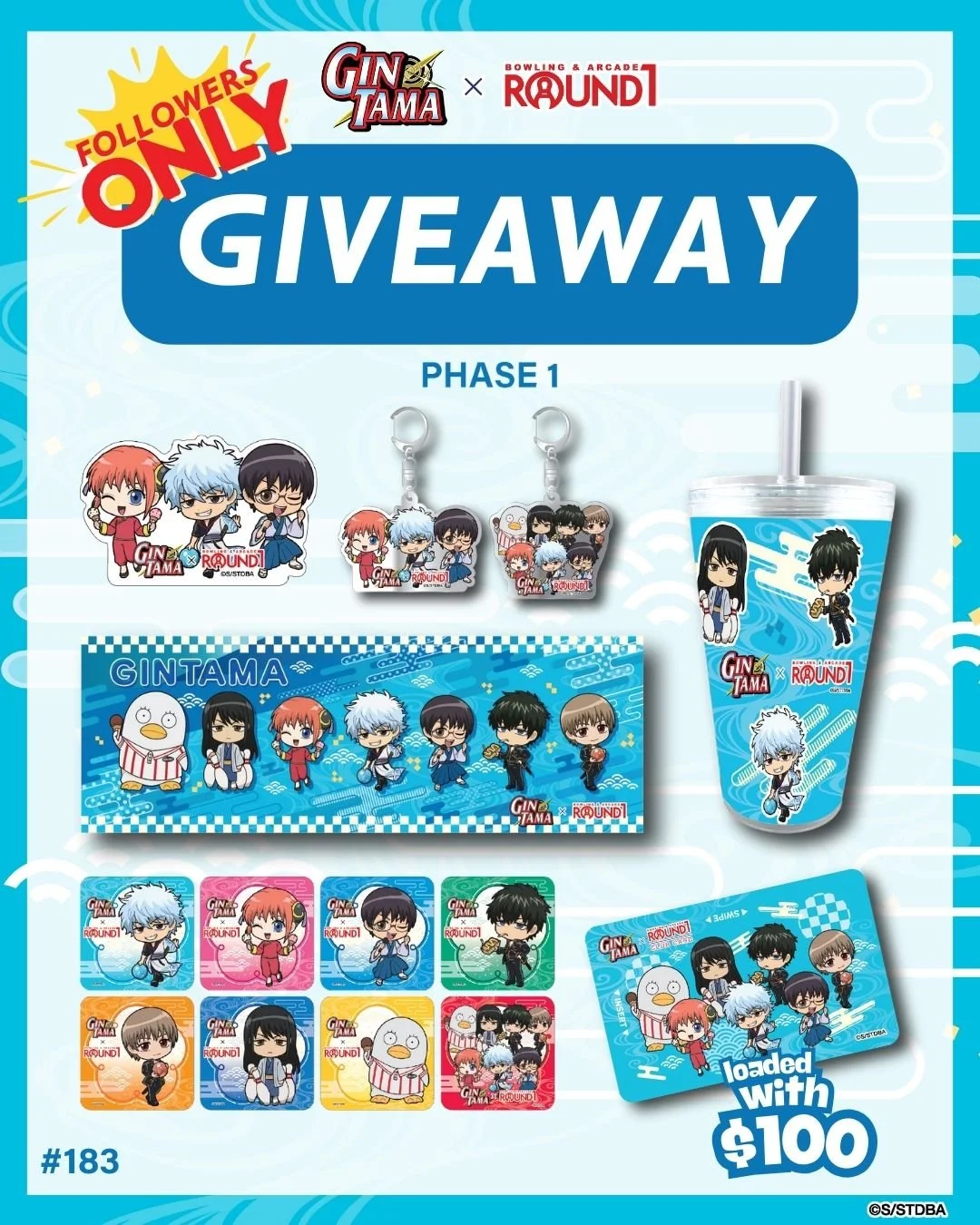 This is your chance to win exclusive Gintama prizes! Enter our giveaway now and level up your collection to make it Shinpachi approved 👍One (1) lucky fan will win an epic prize pack filled with Gintama x Round1 items!

- One (1) $100 Gintama Game Ca