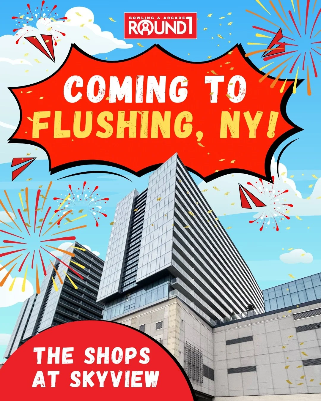 This is your official heads up Flushing! 🎊 Round1 is rolling in to The Shops at Skyview with lanes, cranes, and games to bring you the ultimate fun experience! Are you ready to level up your game nights? 👍 Tag your friends and tell us what your exc