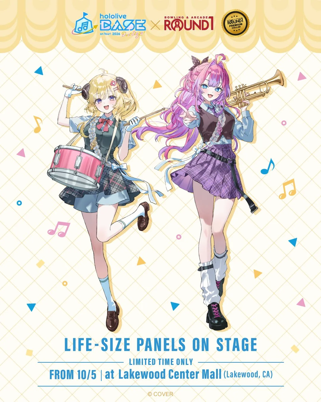 7 stores. 7 duos. Life-size cutouts at Round1 USA 📸

Store 5 of 7:
Tsunomaki Watame &amp; Kikirara Vivi will be waiting for you at

Round1 Bowling &amp; Arcade Lakewood Center Mall - Lakewood, CA from 10/5.

#Round1USA #holoR1 #hololiveBASE