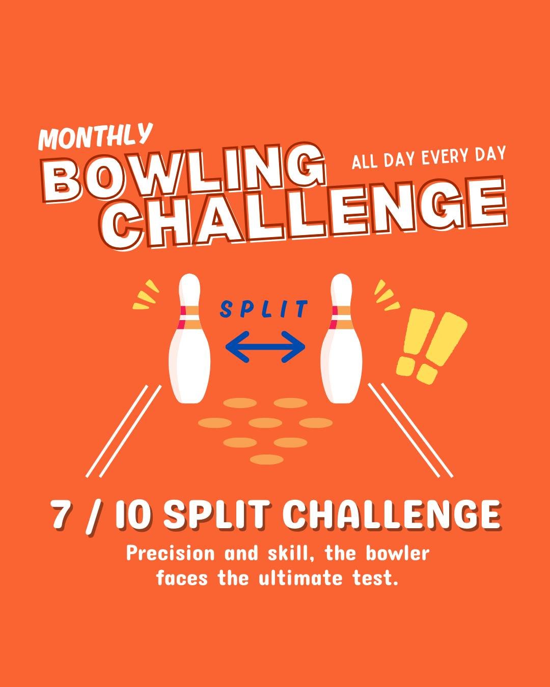 Two pins and one seriously tricky shot 🎳💥

Think you got the skills to take on the infamous 7/10 split? Take your shot, show us what you've got, and win an exclusive photo frame to celebrate your win! 🙌🏆 Take on this month's challenge and head to